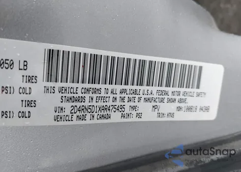 2010 Dodge Grand Caravan Sxt from USA, damaged, VIN 2D4RN5D1XAR475495